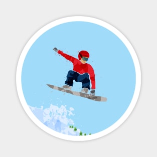 Snowboarder jumping off a cliff. Magnet